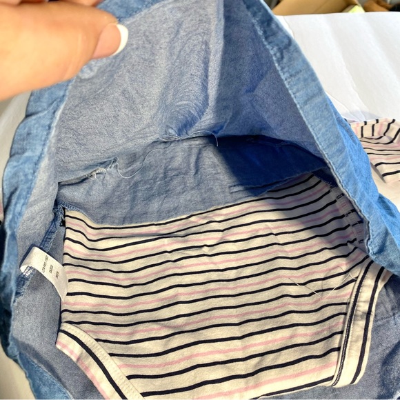 Crown & Ivy Denim suspender dress 9 month embroidered pockets striped bodysuit - Picture 5 of 9